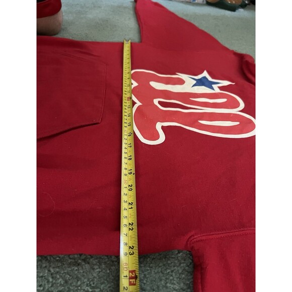Jerzees Red Hoodie with White and Blue Design - Picture 10 of 14